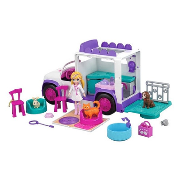 Encontraproduto.com.br - Veículo e Boneca - Polly Pocket - Hospital Móvel dos Bichinhos - Mattel