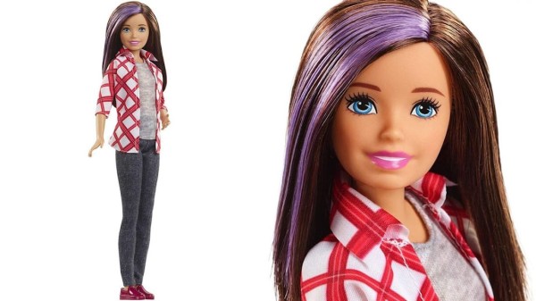 Barbie Dreamhouse Jovem Irmã Morena Mecha Roxa Camisa Xadrez
