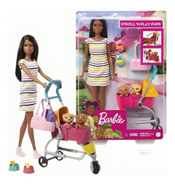 Encontraproduto.com.br - Boneca Barbie Passeio c/ Cachorro no Carrinho Mattel