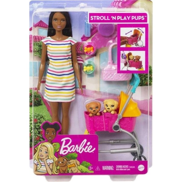 Encontraproduto.com.br - Boneca Barbie Passeio c/ Cachorro no Carrinho Mattel