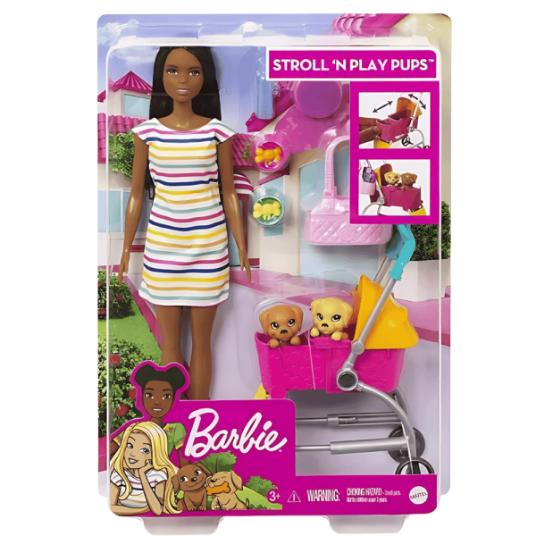 Encontraproduto.com.br - Boneca Barbie Passeio c/ Cachorro no Carrinho Mattel