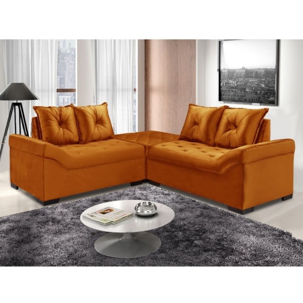 Encontraproduto.com.br - Sofá de Canto Com Puff Tecido Inca Cobre Itália Design Estofado