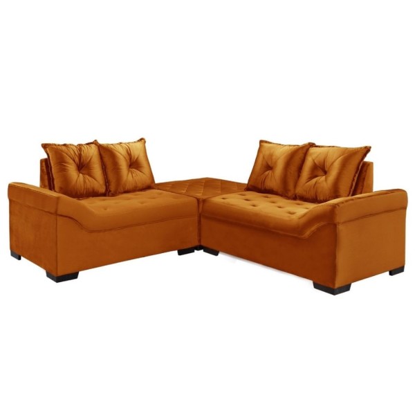 Encontraproduto.com.br - Sofá de Canto Com Puff Tecido Inca Cobre Itália Design Estofado