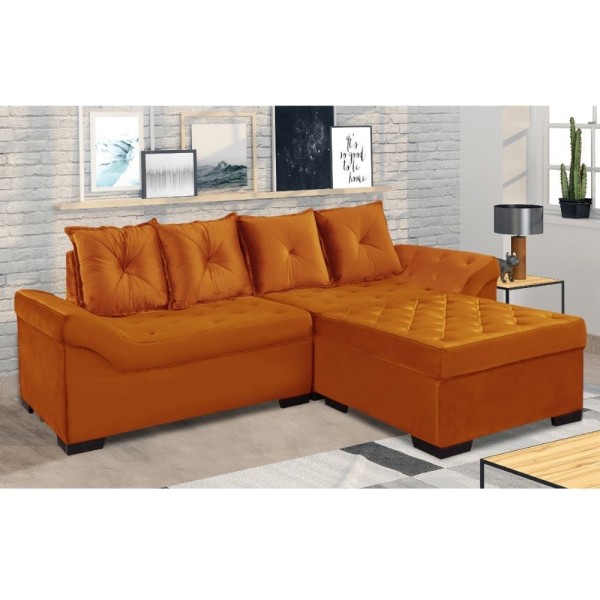 Encontraproduto.com.br - Sofá de Canto Com Puff Tecido Inca Cobre Itália Design Estofado
