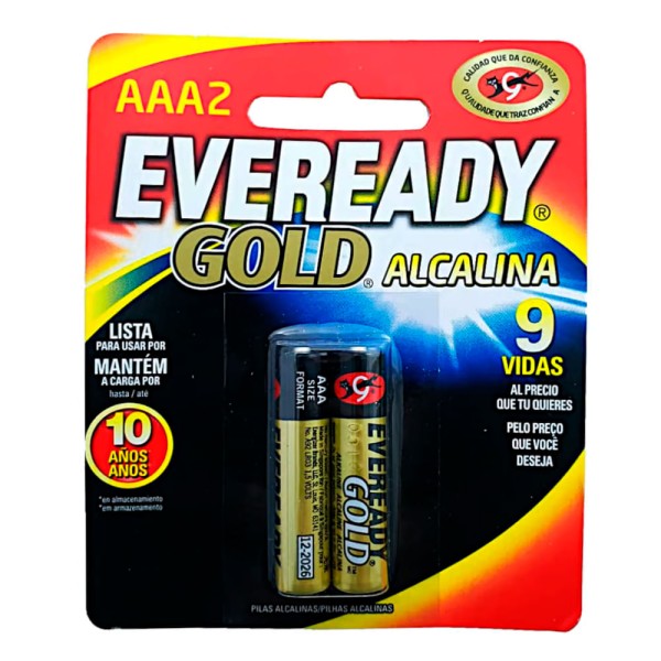 Encontraproduto.com.br - Pilhas Alcalinas - LR03 Palito - AAA - Cartela com 2 Unidades - Eveready Gold