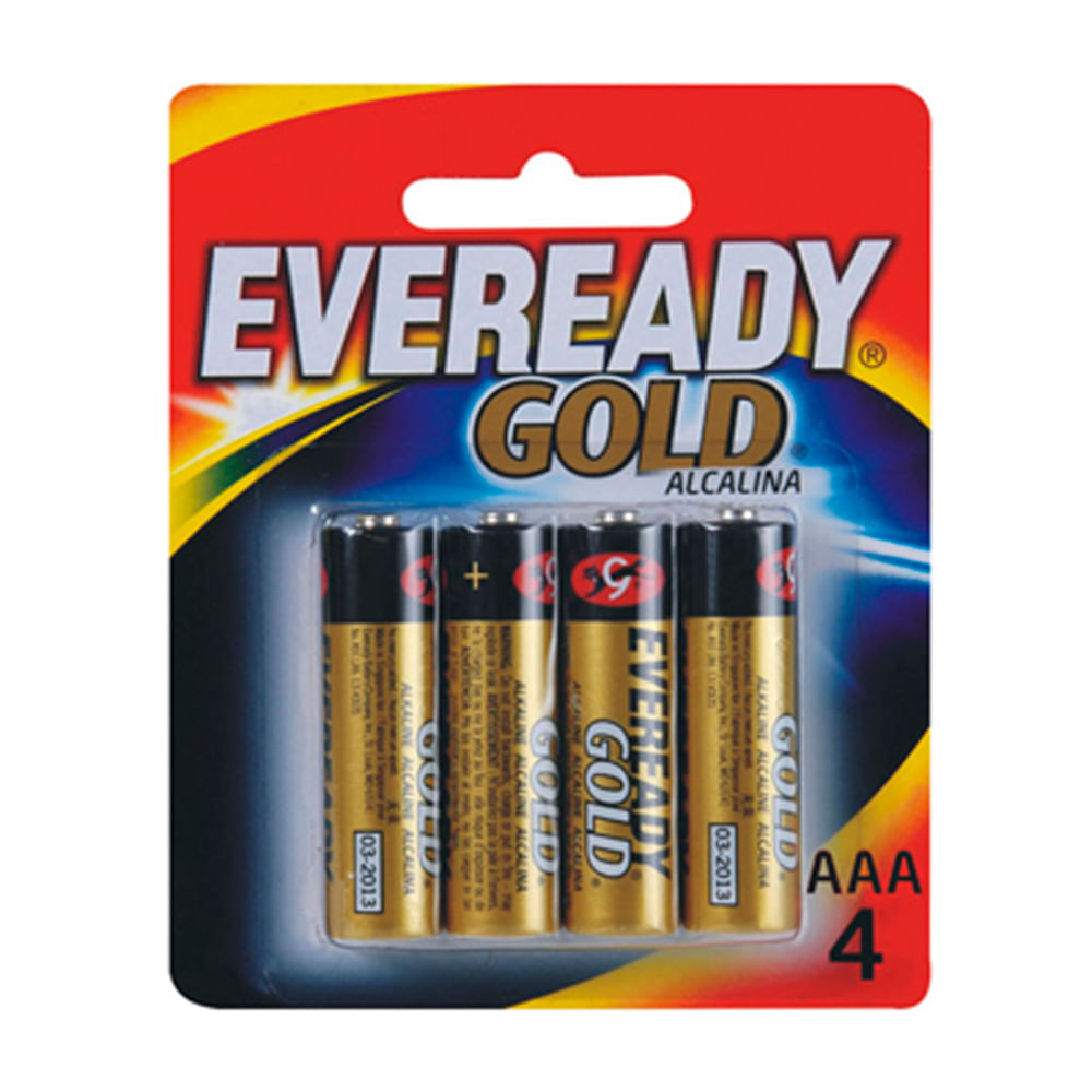 Encontraproduto.com.br - Pilhas Alcalinas - LR03 Palito - AAA - Cartela com 4 Unidades - Eveready Gold