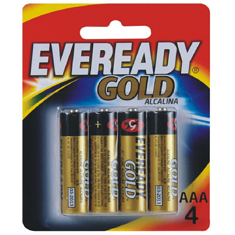Encontraproduto.com.br - Pilhas Alcalinas - LR03 Palito - AAA - Cartela com 4 Unidades - Eveready Gold