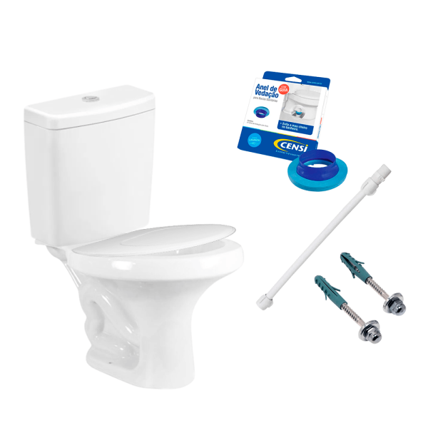 Encontraproduto.com.br - KIT completo de vaso sanitário com caixa acoplada de 6L ZIP Incepa, assento sanitário e acessórios de instalação