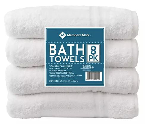 Conjunto de Toalhas de Banho Branco Members Mark 8 Unidades