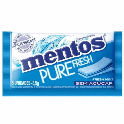Goma de Mascar Menta Fresca Zero Açúcar com 3 Camadas de Refrescância Mentos Pure Fresh Envelope 8,5g 5 Unidades