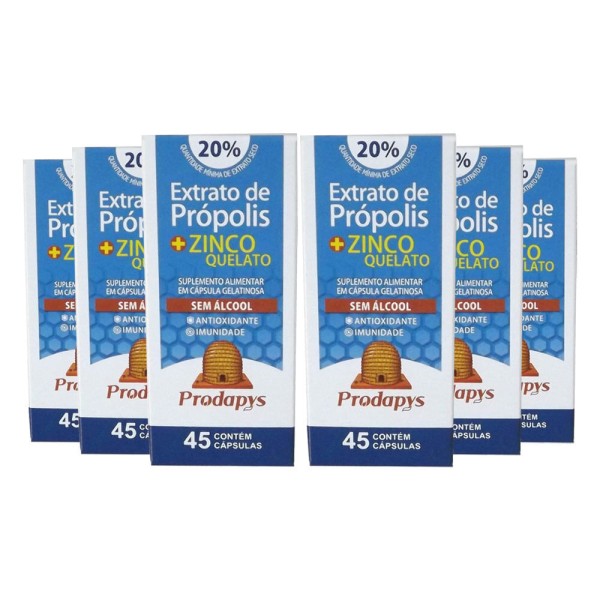 Encontraproduto.com.br - KIT 6X Extrato de Própolis com Zinco Quelato S/Álcool 45 Cápsulas - Prodapys