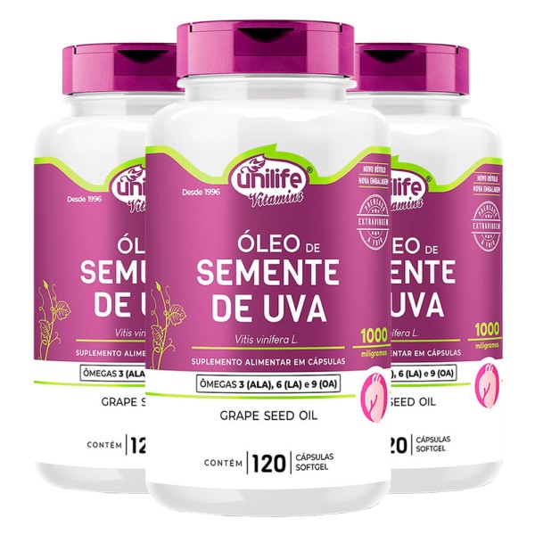 Encontraproduto.com.br - Kit 3x Óleo de Semente de Uva 120 Cápsulas - Unilife