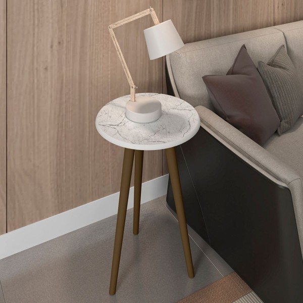 Encontraproduto.com.br - Mesa de Apoio Redonda Pés Palito Carrara Brilhante Móveis Bechara