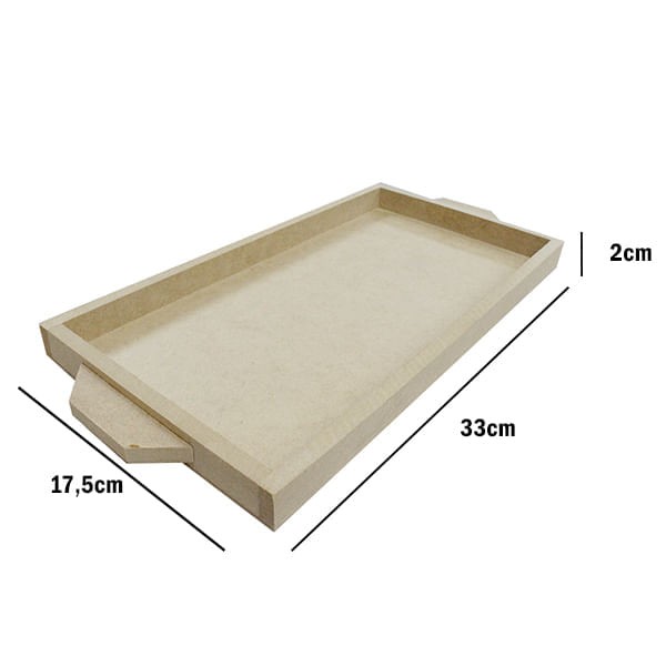 Encontraproduto.com.br - Bandeja para 2 Azulejos com Alça de Madeira Crua MDF - Medida 33 x 17,5 x 2 cm