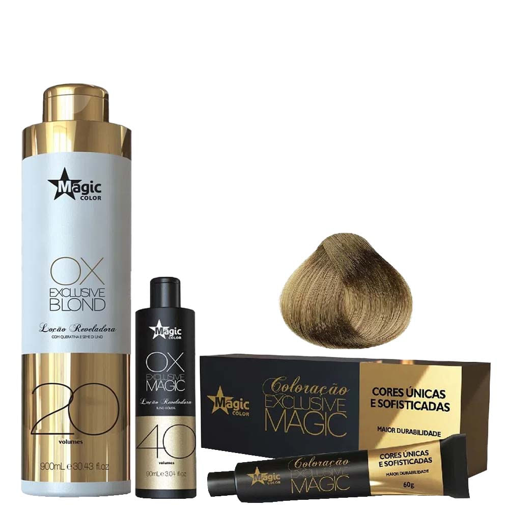 Kit Coloração 9.0 Loiro Muito Claro Água Oxigenada 20vol Loção 900ml e 40vol 90ml Magic Color
