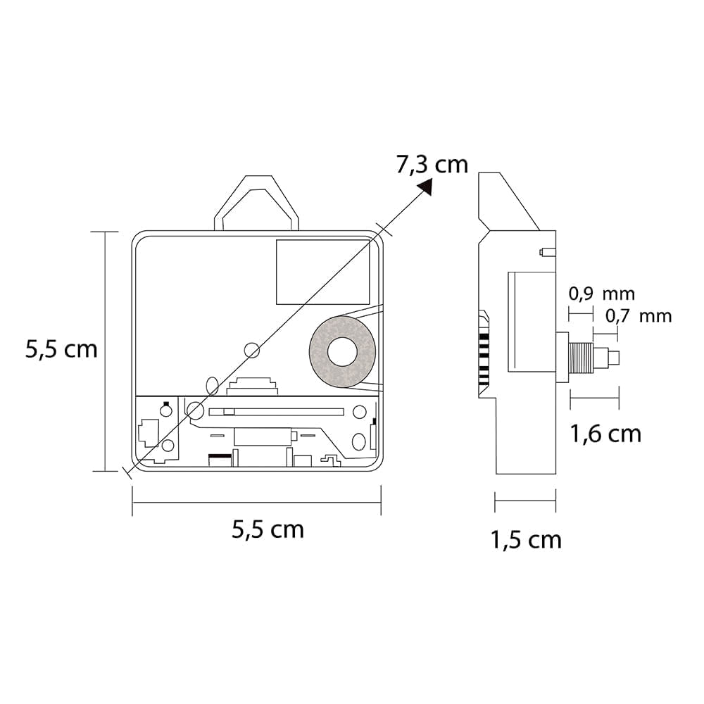 Encontraproduto.com.br - Máquina de Relógio Quartz Eixo 16,5 com Alça e Eixo de 7,7 mm