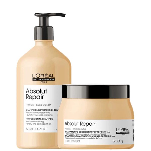 Encontraproduto.com.br - Kit Shampoo 750ml e Máscara 500g Loréal Gold Quinoa Salão