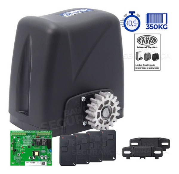 Kit 1 Motor 1/5hp Rossi Dz Atto Turbo 4 Control Portão 350kg Cor Preto 220V
