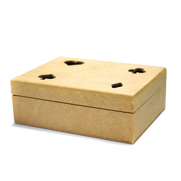 Caixa de Baralho Vazada com Dobradiça de MDF Madeira Crua - Tamanho: 12 x 16 x 5,5 cm