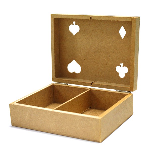 Encontraproduto.com.br - Caixa de Baralho Vazada com Dobradiça de MDF Madeira Crua - Tamanho: 12 x 16 x 5,5 cm
