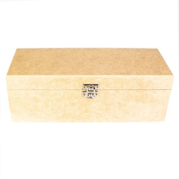 Encontraproduto.com.br - Caixa para Mini Vinho com Fecho e Dobradiça de MDF Madeira Crua Tamanho: 24,5 x 9,5 x 8,7 cm
