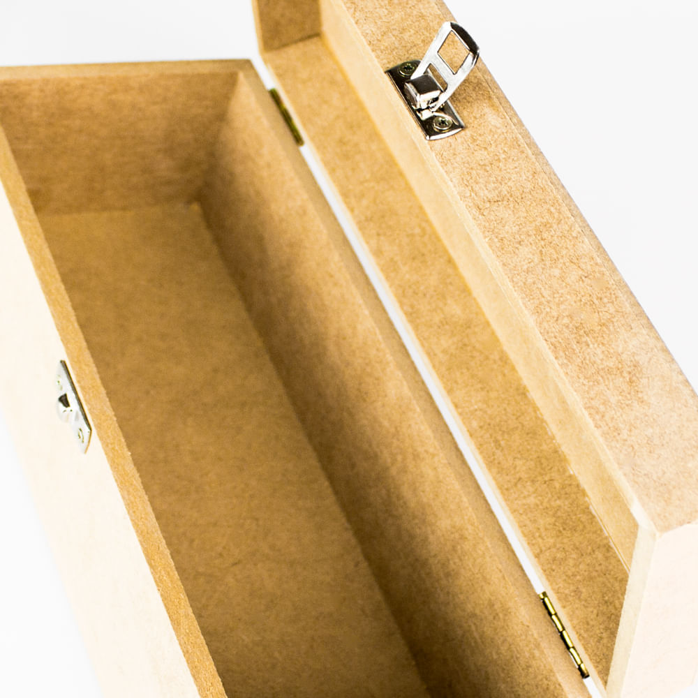 Encontraproduto.com.br - Caixa para Mini Vinho com Fecho e Dobradiça de MDF Madeira Crua Tamanho: 24,5 x 9,5 x 8,7 cm