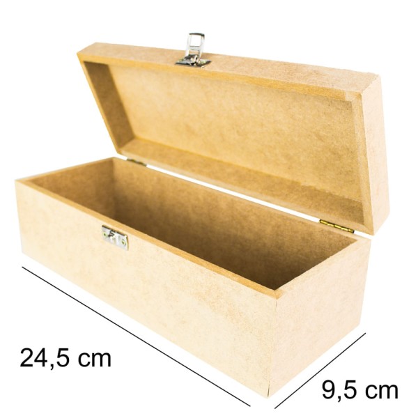 Encontraproduto.com.br - Caixa para Mini Vinho com Fecho e Dobradiça de MDF Madeira Crua Tamanho: 24,5 x 9,5 x 8,7 cm