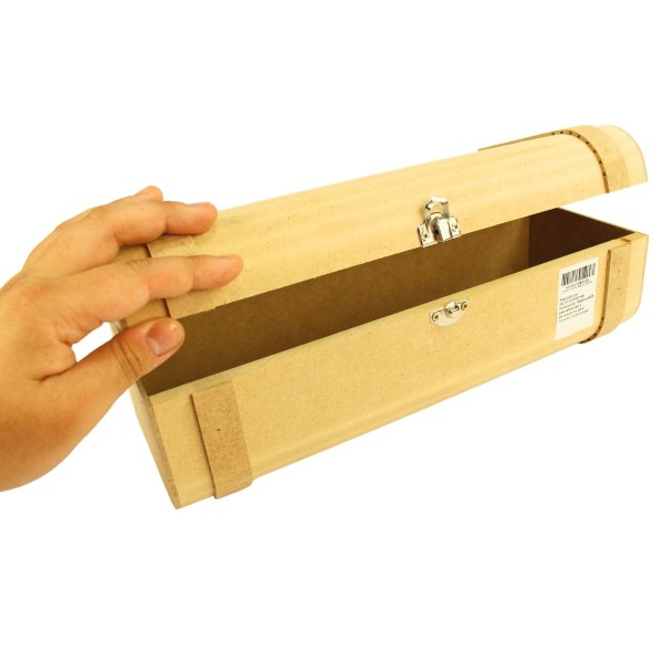 Encontraproduto.com.br - Caixa de Vinho em Mdf com Dobradiça e Cinta Estilo Baú 33,5x12x12