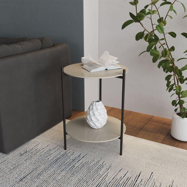 Mesa Lateral Industrial Premium Marbella Off White - Preto
