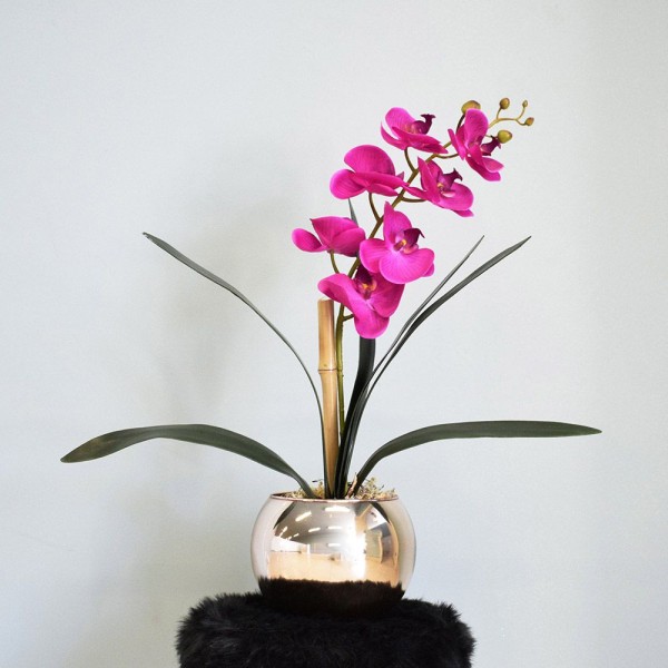 Encontraproduto.com.br - Arranjo Orquídea Artificial Pink no Vaso Rose Gold M | Formosinha