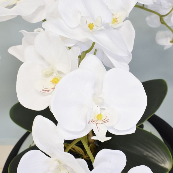 Encontraproduto.com.br - Arranjo com Três Orquídeas Brancas no Vaso Terrário Prateado | Formosinha