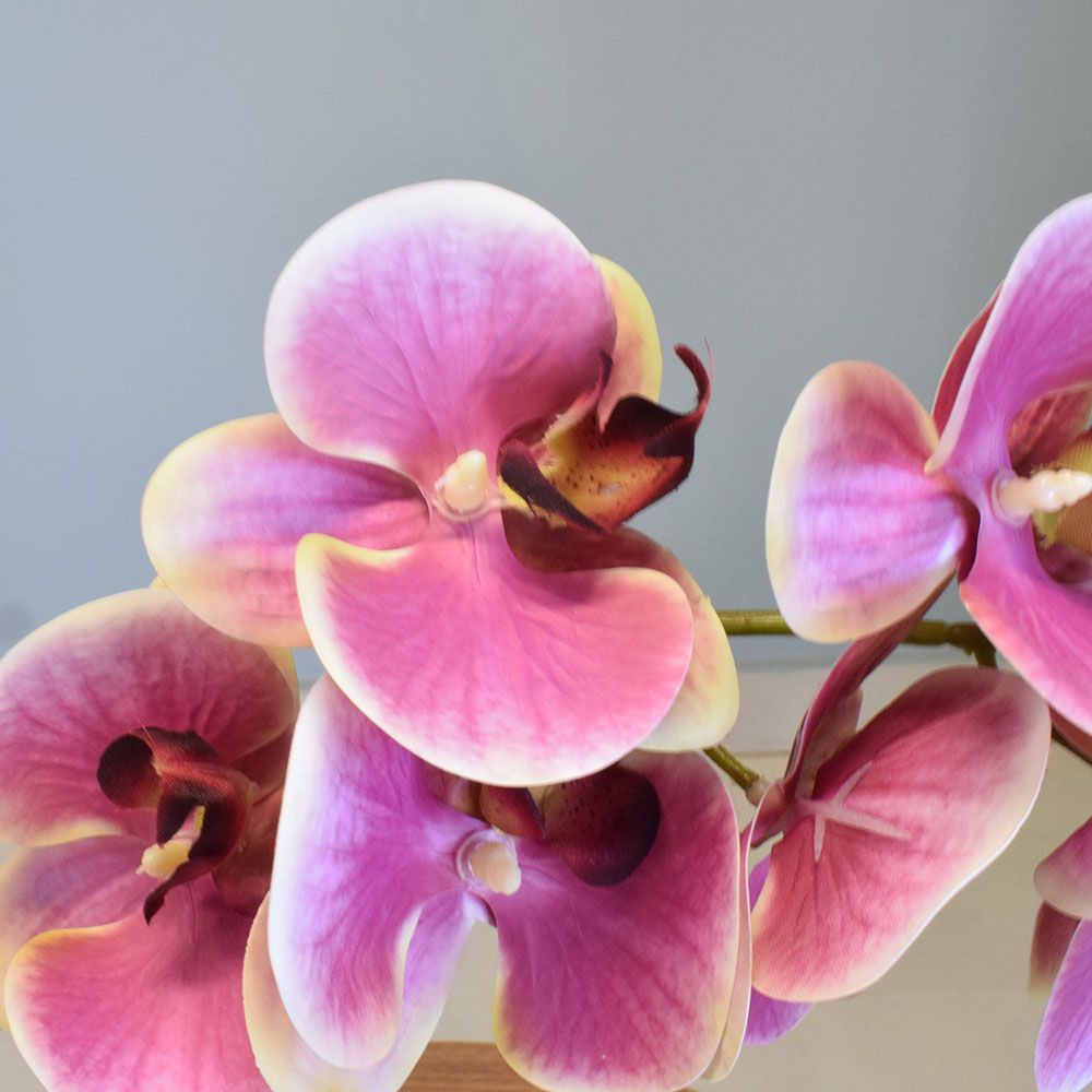 Encontraproduto.com.br - Arranjo de Orquídea Artificial Rosa no Vaso Médio Espelhado Prata