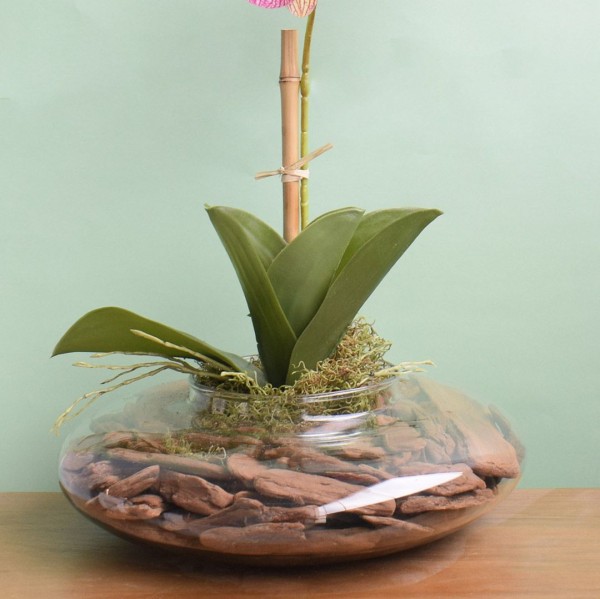 Encontraproduto.com.br - Arranjo de Orquídea Artificial Rosa no Vaso Vidro | Formosinha