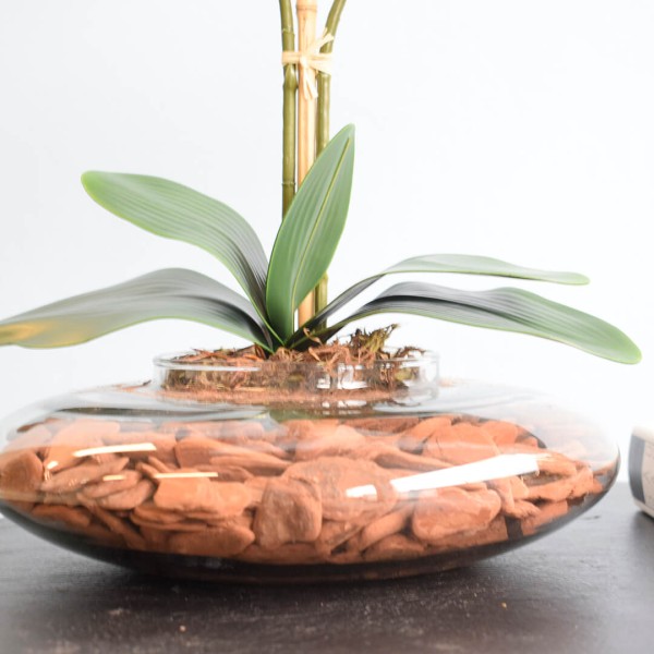 Encontraproduto.com.br - Arranjo Orquídeas Artificiais Branca no Vaso de Vidro | Formosinha