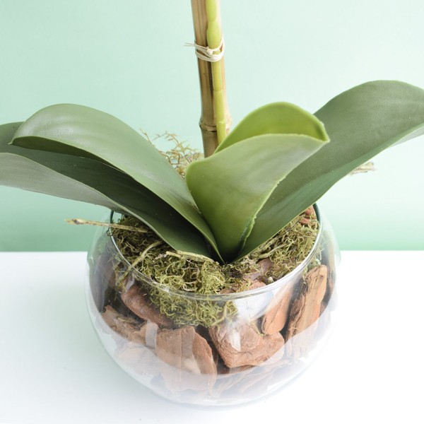 Encontraproduto.com.br - Arranjo Artificial de Orquídea Rosa 3d no Vaso de Vidro Pequeno | Formosinha
