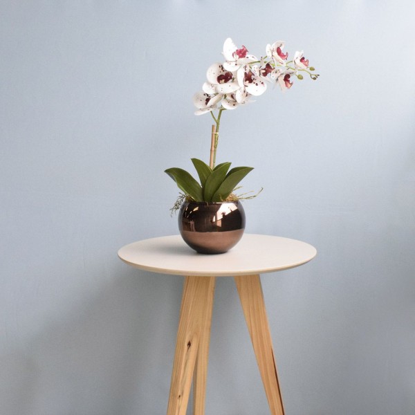 Encontraproduto.com.br - Arranjo de Orquídea Artificial Tigre no Vaso Bronze M |formosinha