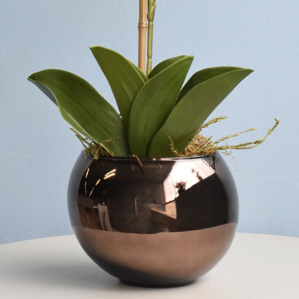 Encontraproduto.com.br - Arranjo de Orquídea Artificial Tigre no Vaso Bronze M |formosinha
