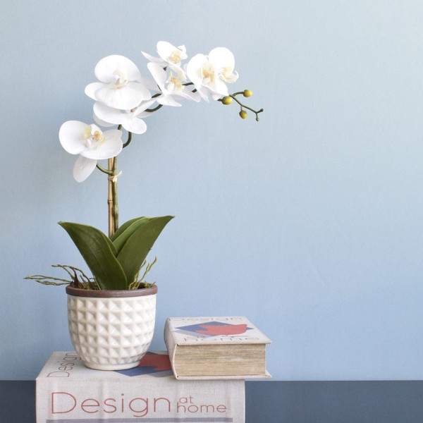 Encontraproduto.com.br - Arranjo Orquídea Artificial Vaso de Cerâmica Branco| Formosinha