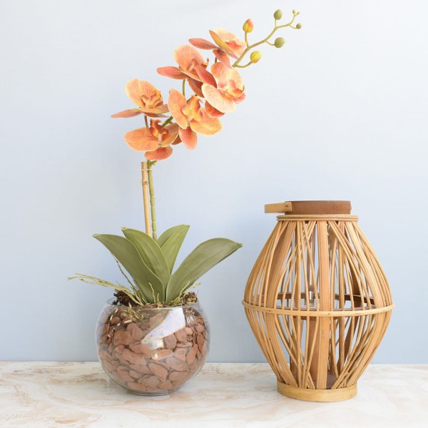 Encontraproduto.com.br - Arranjo de Orquídea Laranja 3d no Vaso de Vidro Médio