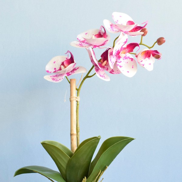 Encontraproduto.com.br - Arranjo Orquídea Artificial Tigre no Vaso Branco | Formosinha