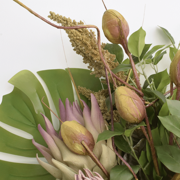 Encontraproduto.com.br - Buquê de Flores Artificiais com Costela de Adão, Protea, Guiambé e Hortências | Beleza Atemporal Formosinha