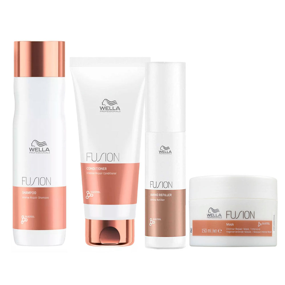 Kit Shampoo 250ml Condicionador 200ml Máscara 150ml E Amino 70ml Wella Fusion