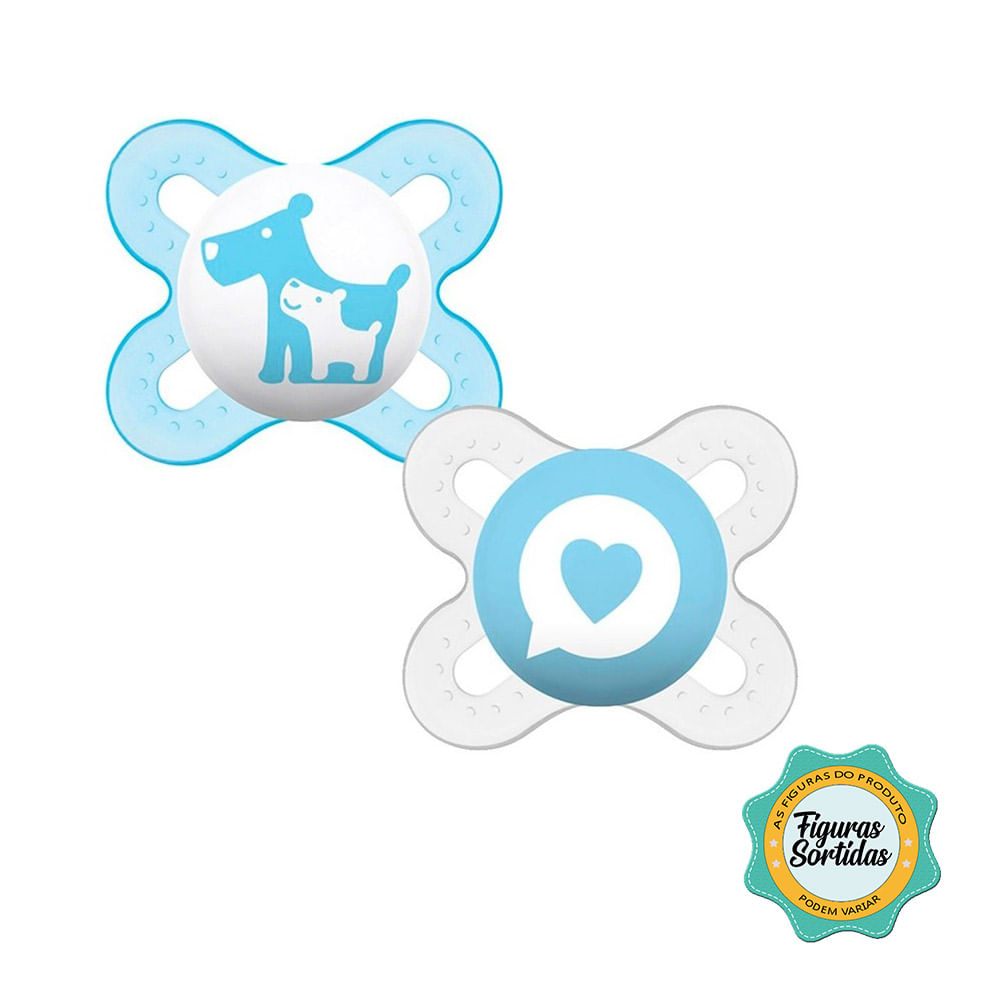 Encontraproduto.com.br - Kit 2 Chupetas De Bebê Com Estojo 0 a 2 Meses Com Estojo Start Neutra e Azul MAM