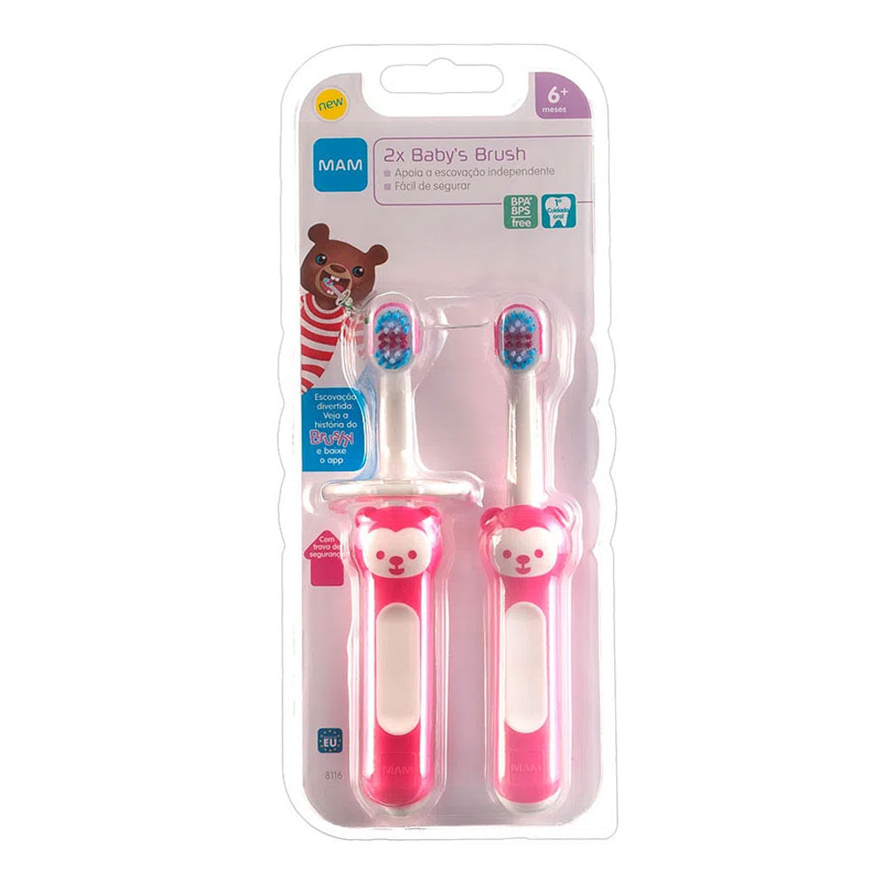Kit Escova Dental Mam Babys Brush + 6 meses Girls com 2 Unidades (Cores Diversas)