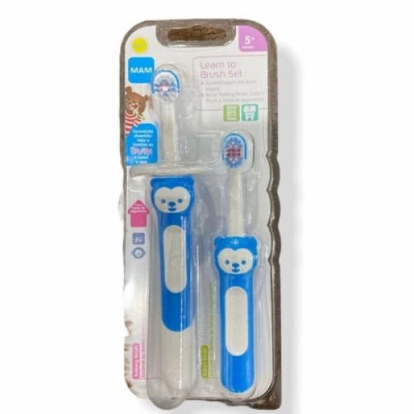 Encontraproduto.com.br - Kit Escova Mam Learn To Brush Azul 2 Unidades