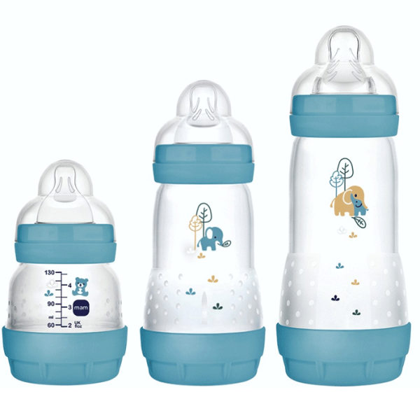 Encontraproduto.com.br - Kit com 3 Mamadeiras Easy Start 130/260/320ml Azul - MAM