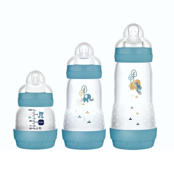 Encontraproduto.com.br - Kit com 3 Mamadeiras Easy Start 130/260/320ml Azul - MAM