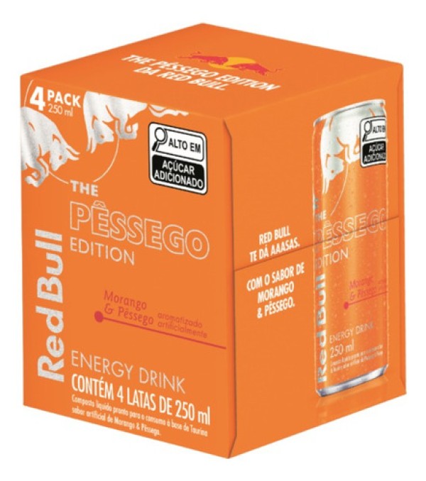 Bebida Energética Red Bull Morango e Pêssego Pack com 4 Latas 250ml