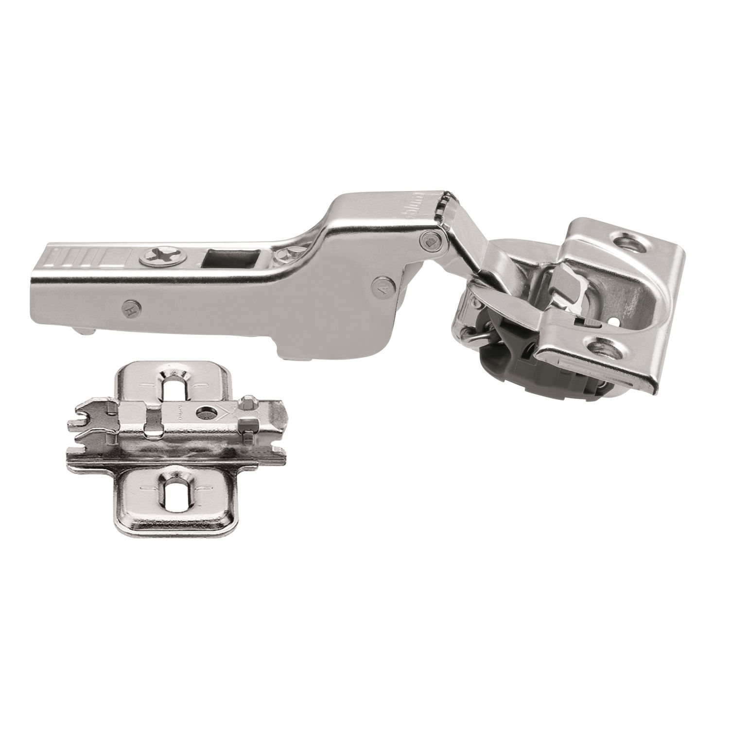 Encontraproduto.com.br - Dobradiça 35mm 107º Curva Clip Top Blumotion Niquelada com Amortecedor Blum