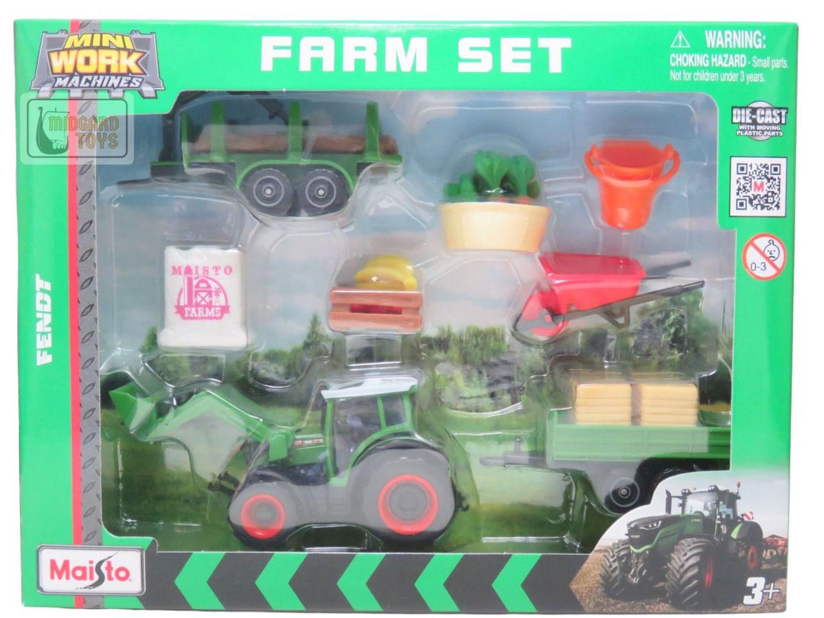 Conjunto Playset Fazenda c/ Trator Fendt Vario e Carretas - Mini Work Machines - 1/64 - Maisto
